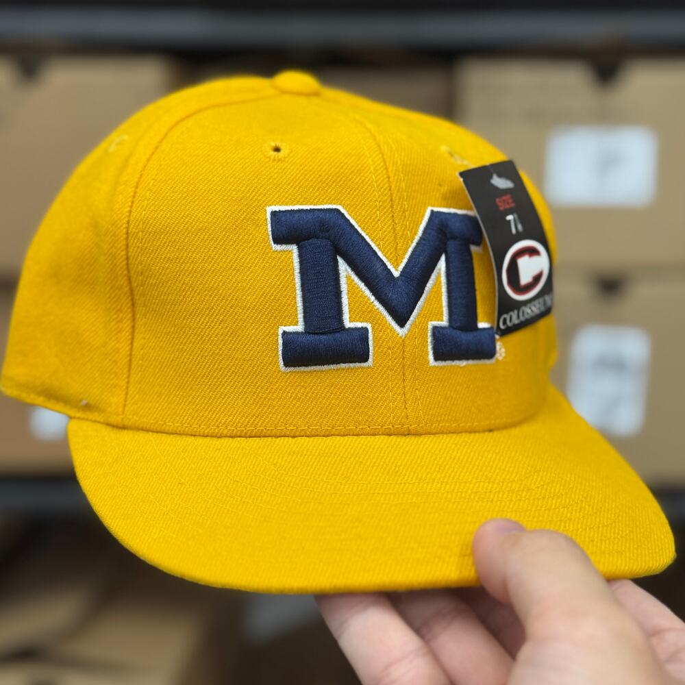 Vintage Colosseum Michigan Wolverines Fitted Hat Maize Navy Block M 7 1/8 NWT